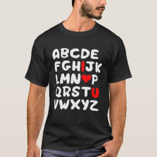Camiseta Alphabet dia de os namorados Coração ABC Eu Te A