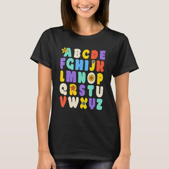 Camiseta Alphabet Hi Back To School ABC Pré K Jardim De Inf (Frente)