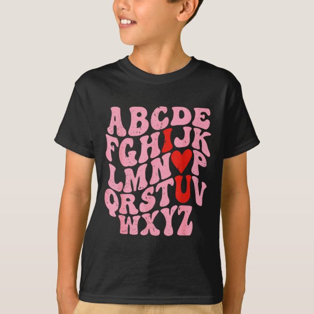 Camiseta Alphabet I Love You Valentines Day Heart Teacher K (Frente)
