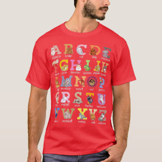 Camiseta Alphabet Kids Letters Cat Dog Ferret Hamster Parro