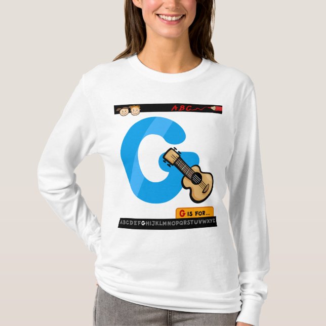 Camiseta Alphabet Letter G is for Guitar (Frente)