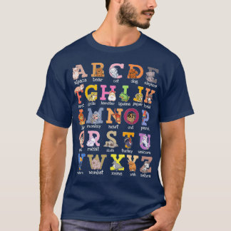 Camiseta Alphabet Letters Cat Dog Ferret Hamster