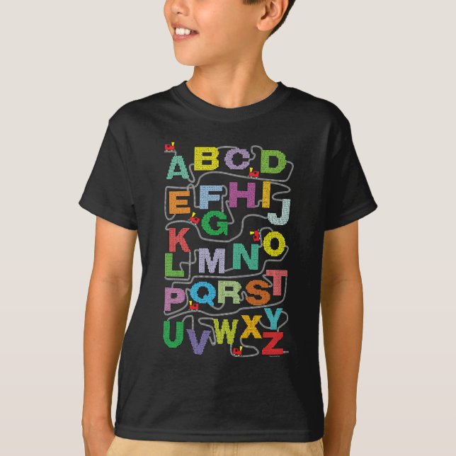 Camiseta Alphabet Maze Quebra-cabeça Railroad (Frente)