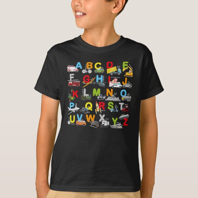 Camiseta Alphabet Transport Learning ABC Car Bus (Frente)