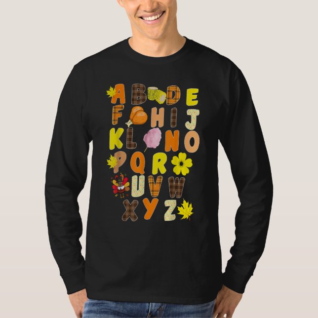 Camiseta Alphabet  Turkey Thanksgiving Costume Preschool Te (Frente)