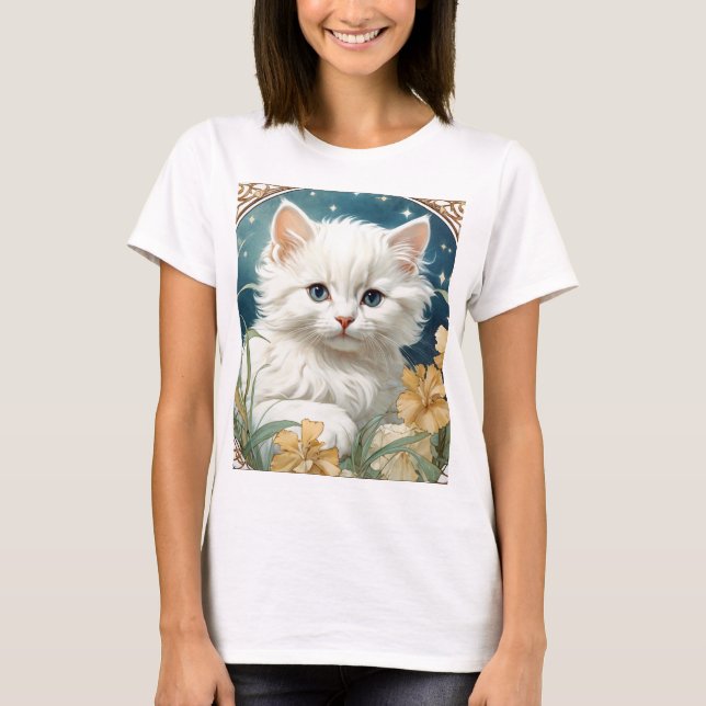 Camiseta Alphonse Mucha Art Nouveau Kitten (Frente)