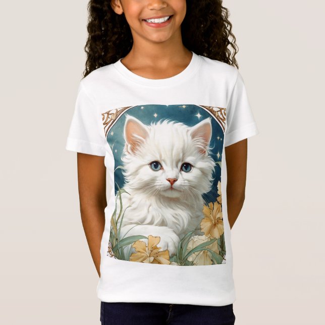 Camiseta Alphonse Mucha Art Nouveau Kitten (Frente)