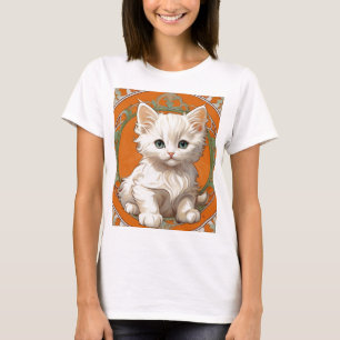 Camiseta Alphonse Mucha Art Nouveau White Kitten