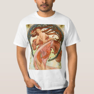 Camiseta Alphonse Mucha - arte feminino de Nouveau - dança