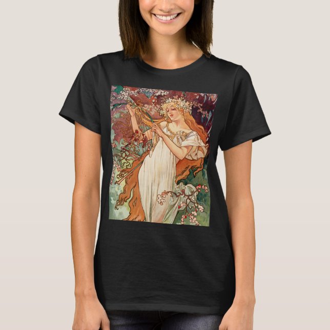 Camiseta Alphonse Mucha, As Estações (1896) Primavera (Frente)
