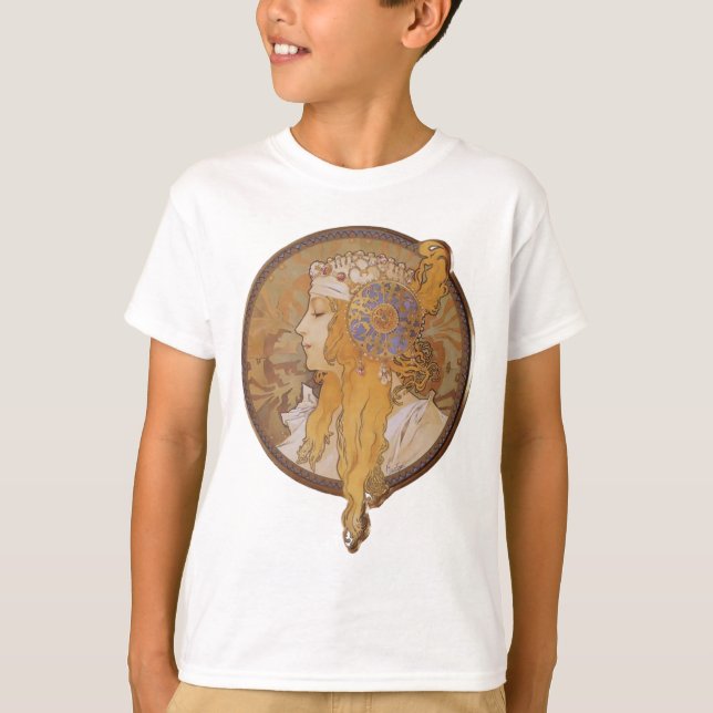 Camiseta Alphonse Mucha ~ Cabeça Bizantina: A loira (Frente)