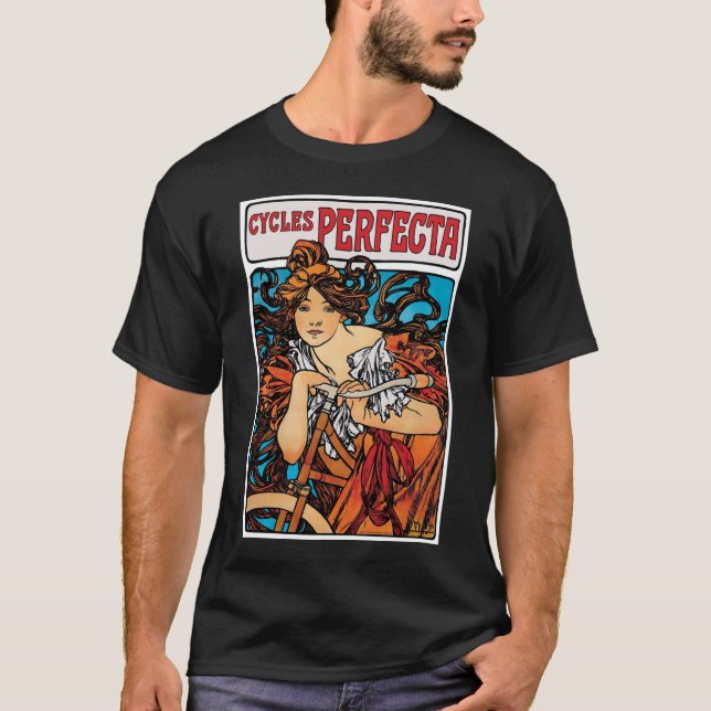 Camiseta Alphonse Mucha - Ciclos Perfecta Retro Art Nouveau (Frente)
