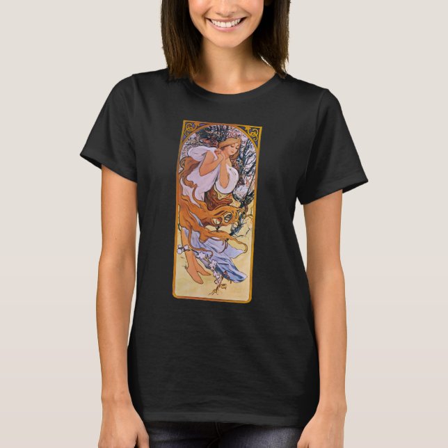 Camiseta Alphonse Mucha Estação da Primavera, Arte Nova Ant (Frente)