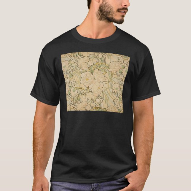 Camiseta Alphonse Mucha Peonies Peony Rosa Fawn 1897 (Frente)