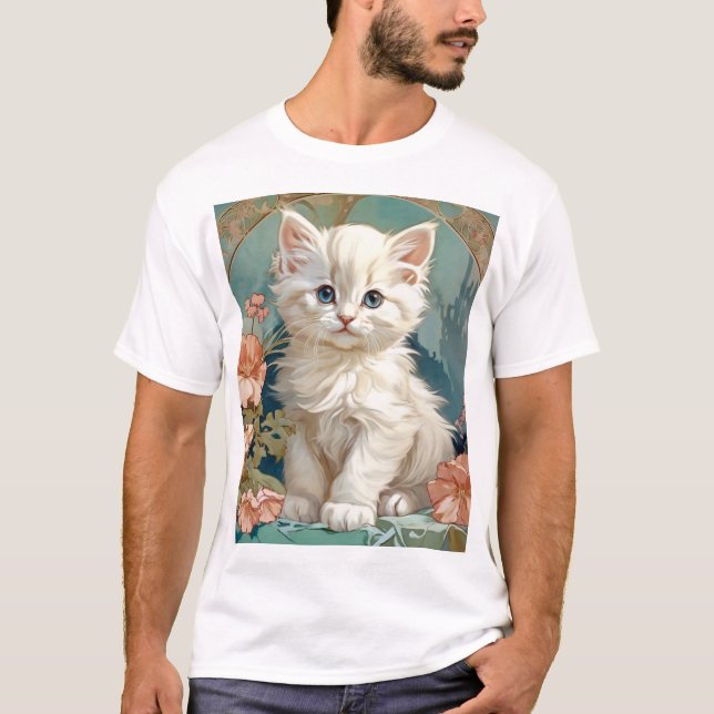 Camiseta Alphonse Mucha Style White Cat (Frente)