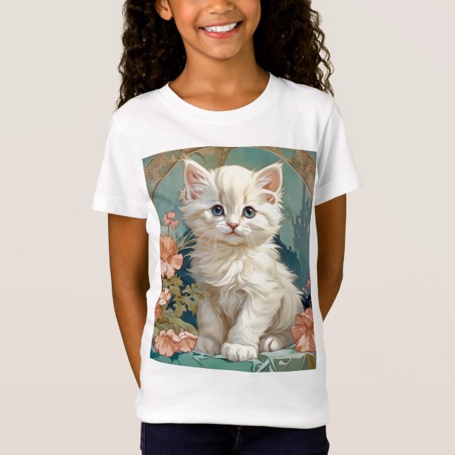 Camiseta Alphonse Mucha Style White Cat (Frente)
