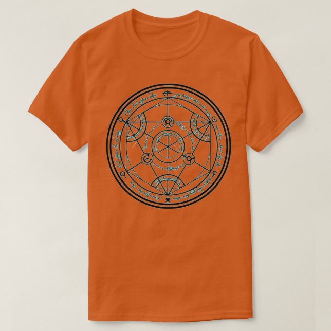 Camiseta Alquimia Geométrica Símbolos Sagrados Design Azul (Frente do Design)