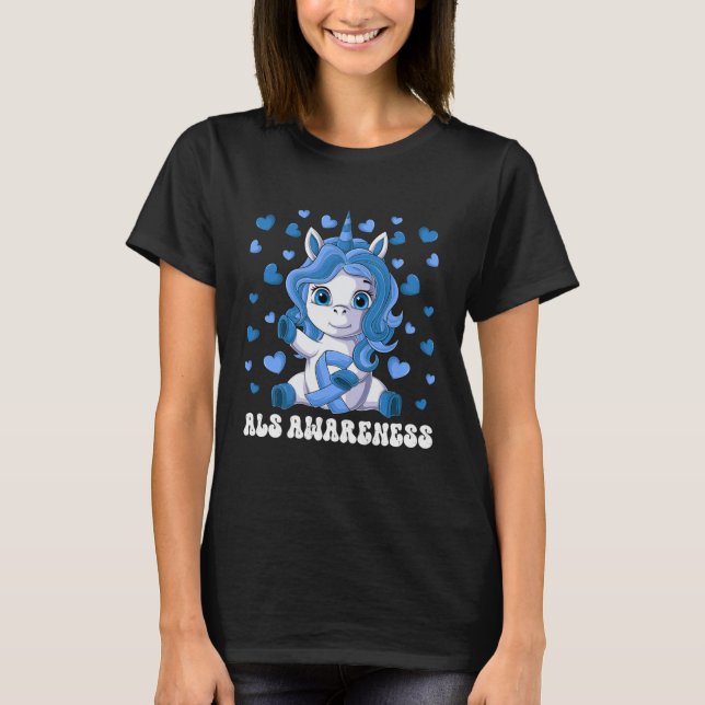 Camiseta ALS Awareness Month Blue Ribbon Unicorn (Frente)
