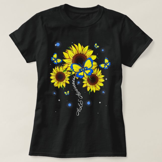 Camiseta ALS Awareness Sunflower Butterfly Ribbon  (Frente do Design)