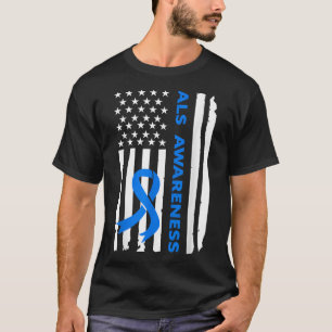 Camiseta Als Consciência Blue Ribbon Flag American Flag