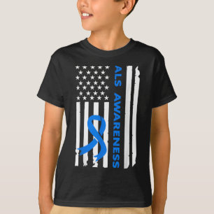 Camiseta Als Consciência Blue Ribbon Flag American Flag