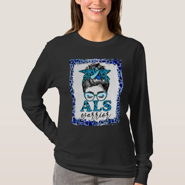 Camiseta Als Warrior Leopard Messy Bun Als Consciência Mês (Frente)