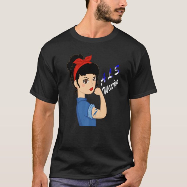 Camiseta ALS Warrior Strong Girl Blue Support Awarene (Frente)