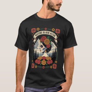 Camiseta Altar da Natureza Catrina Mexicano-Americana Dia d