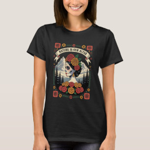 Camiseta Altar da Natureza Catrina Mexicano-Americana Dia d