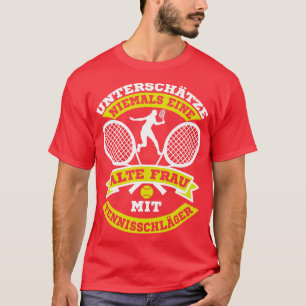 Camiseta Alte Frau Mit Tennisschlger Lustig Tênis