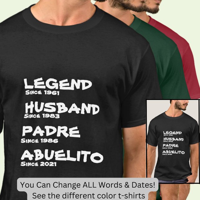 Camiseta Alterar Nome Data Ano Legenda Marido Padre Abuelo (Criador carregado)
