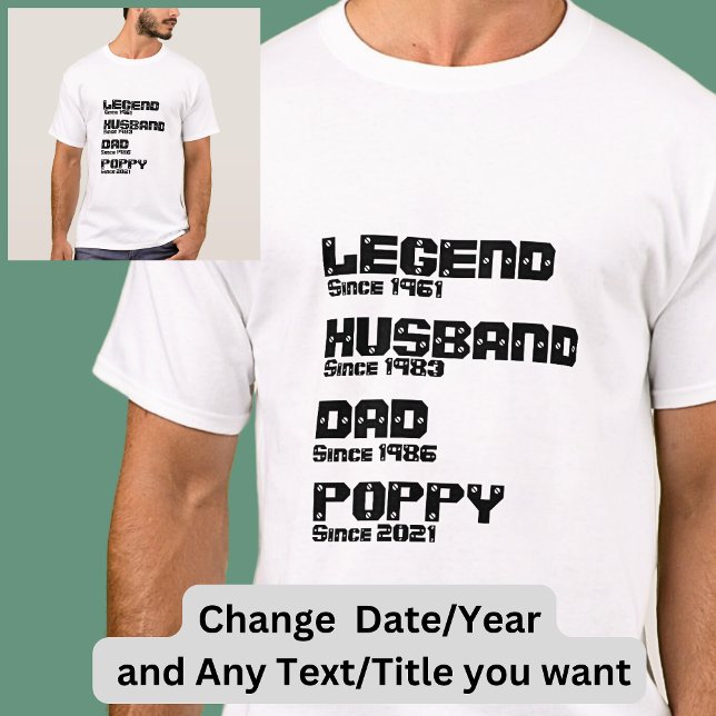 Camiseta Alterar QUALQUER Nome Data Ano Legenda Marido Pai  (Criador carregado)