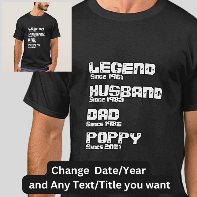 Camiseta Alterar QUALQUER Nome Data Ano Legenda Marido Pai  (Criador carregado)