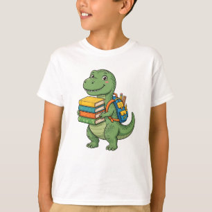 Camiseta Aluno T-Rex Fofo - Mochila Livros De Volta à Escol