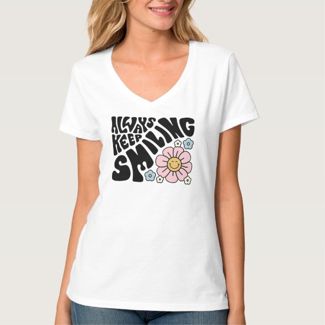 Camiseta "Always Keep Smiling" Groovy 70s Font (Frente)