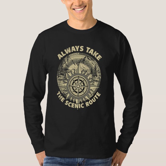 Camiseta Always Take The Scenic Camp Route Camping Travel A (Frente)