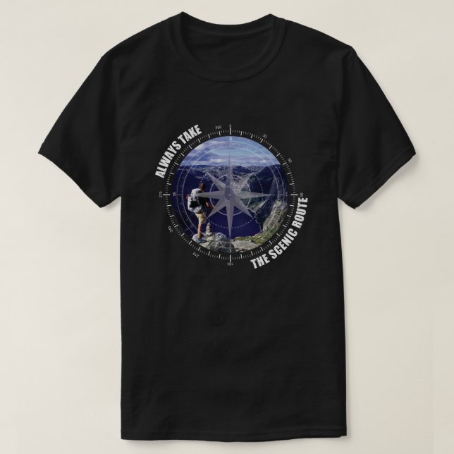 Camiseta  Always Take The Scenic Route Adventure lovers (Frente do Design)