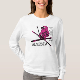 Camiseta Alyeska Alaska skier temático rosa senhoras hoodie