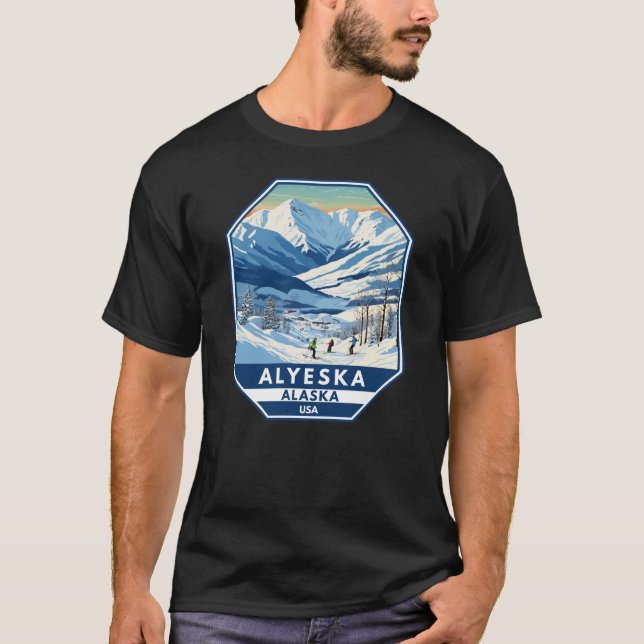 Camiseta Alyeska Alaska Winter Viagem Art Vintage (Frente)