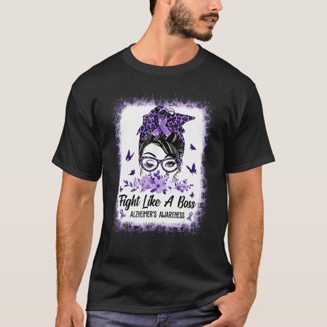 Camiseta Alzheimer Awareness Messy Bun Girl Leopard (Frente)