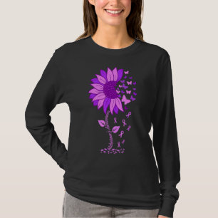 Camiseta Alzheimer: Consciência Roxo Fita de Girassol