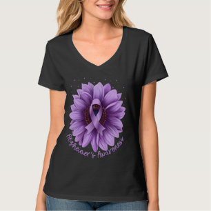 Camiseta Alzheimer: Consciência Roxo Fita de Girassol