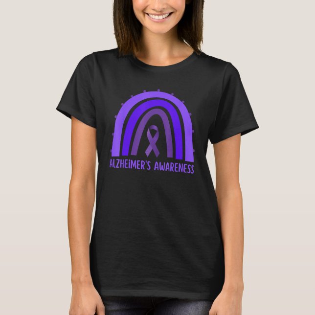 Camiseta Alzheimer s Awareness Month Rainbow  Purple Ribbon (Frente)
