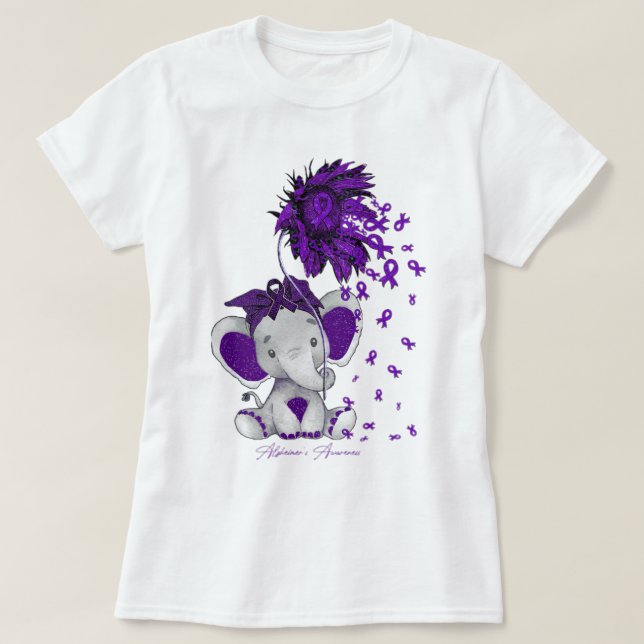 Camiseta Alzheimer Sensibilização Elefante Girassol (Frente do Design)