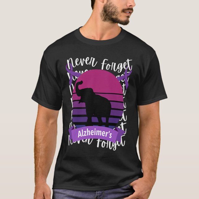 Camiseta Alzheimer's Awareness Elephant Retro Sunset Purple (Frente)