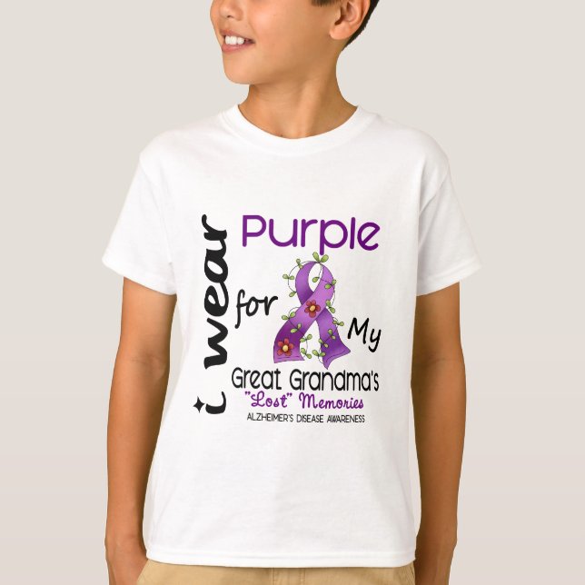 Camiseta Alzheimers eu visto o roxo para minha grande avó (Frente)
