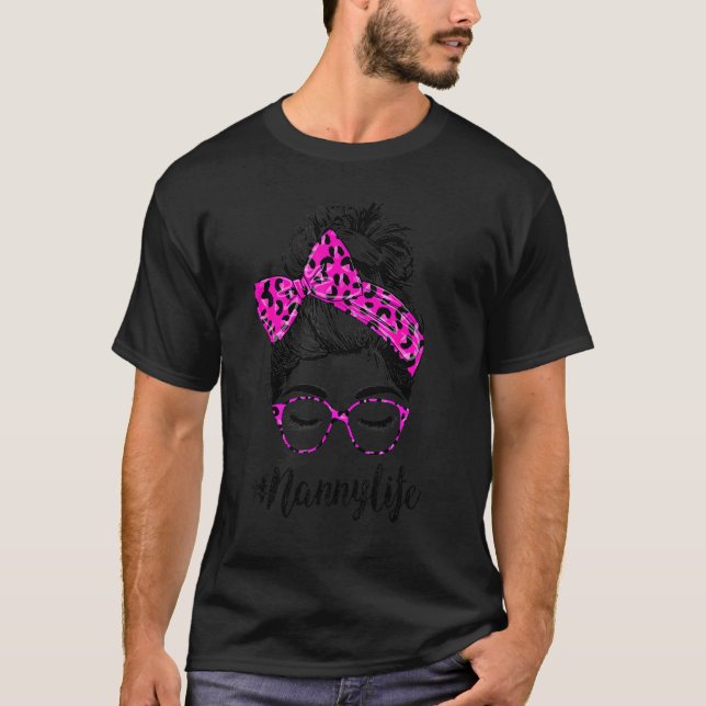 Camiseta Ama Clássica da Vida Mensageira Bun Rosa Leopard M (Frente)