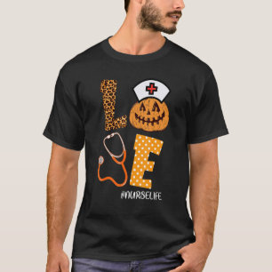 Camiseta Ama Enfermeira Pumpkin Leopard Fall Halloween Than