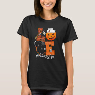Camiseta Ama Enfermeira Pumpkin Leopard Fall Halloween Than