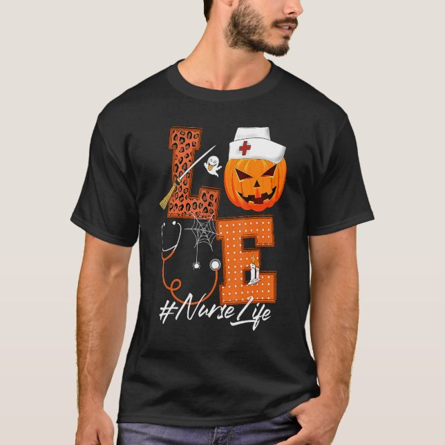 Camiseta Ama Enfermeira Pumpkin Leopard Fall Halloween Than (Frente)